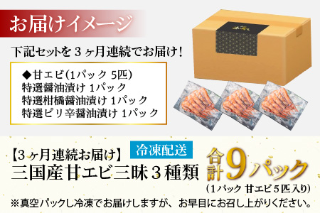 【3ヶ月連続お届け】BBQ！ おうち贅沢！ 三国産甘エビ三昧 3種類 三国産甘エビをご自宅で！【海老 えび エビ アマエビ あまえび 甘海老 赤エビ アカエビ あかえび ホッコクアカエビ 殻付きえび 有頭えび 殻付きエビ 有頭エビ 殻付き 有頭 漬け しょうゆ漬け 味付き 冷凍 魚介類 魚貝類 坂井市産 福井県産 国産 三国 バーベキュー アウトドア】 [B-15102]