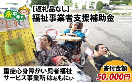 【お礼の品なし】福祉事業者支援補助金（重症心身障がい児者福祉サービス事業所 はぁもにぃ）【寄付金額 50,000円】[F-037005]