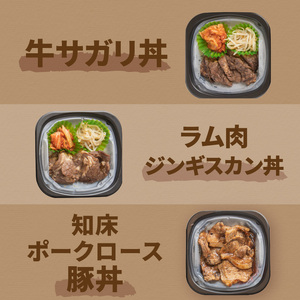 【3ヶ月定期便】レンジで丼！とん久セット ( 牛肉 ラム 豚肉 弁当 総菜 冷凍 簡単調理 )【999-0165】