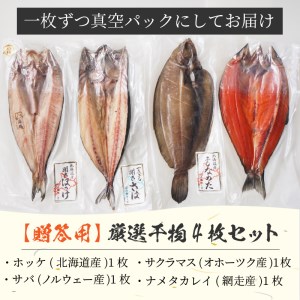 【贈答用】厳選干物4枚セット ( 魚介類 海鮮 海の幸 干物 魚 ほっけ ホッケ さば サバ サクラマス 一夜干し 贈答 ギフト )【094-0020】