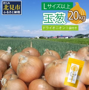 【予約：2024年10月中旬から順次発送】玉葱 20kg Lサイズ以上 北見ドライオニオン1袋付き ( 玉ねぎ たまねぎ ドライオニオン セット ふるさと納税 北海道 )【148-0008-2024】