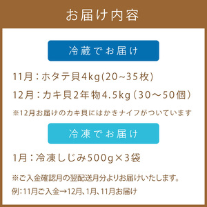 【3ヶ月定期便】船長自慢！海鮮セット ( ほたて ホタテ 海鮮丼 カキ しじみ 定期便 魚介 )【999-0196】