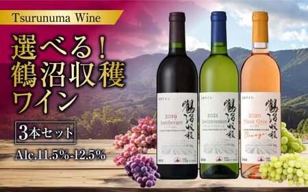 選べる！鶴沼収穫ワイン 3本セット 750ml×3本 計2250ml アルコール 11.5％-12.5％ お酒 酒 ワイン 白 白ワイン 赤 赤ワイン オレンジワイン 北海道 浦臼町