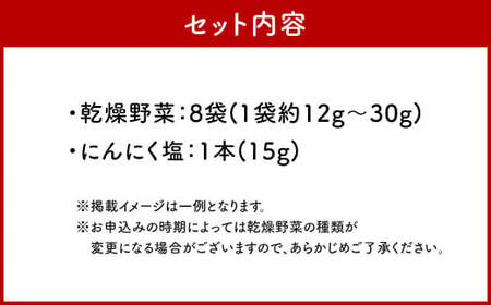 乾燥野菜（8品入り）＋にんにく塩セット 野菜 乾燥野菜 8品 調味料 塩 にんにく塩 セット【2025年12月上旬～2026年1月下旬発送予定】