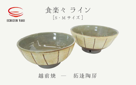 越前焼のふるさと越前町からお届け！飯碗 2点 ライン柄 サイズS・M 食楽々 拓逢陶房 越前焼 越前焼き 【ごはん茶碗 めし碗 ペアー  食器  ギフト うつわ 電子レンジ 食洗機 工芸品 陶芸作家 陶器 】 [e25-a047]
