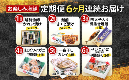 定期便 ≪6ヶ月連続お届け≫ お楽しみ 海鮮 セット【カニ ずわいがに えび 明太子 鯖 カレイ漬け丼 冷凍 小分け 】 [e15-g002]