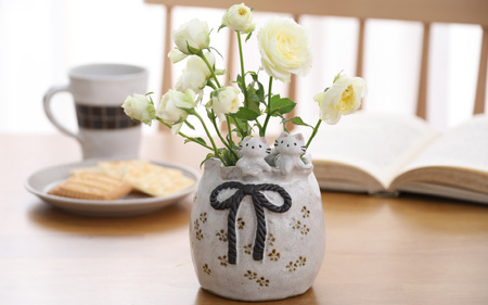 越前焼のふるさと越前町からお届け！ 花入れ 子ねこ 巾着 1個 踏青舎