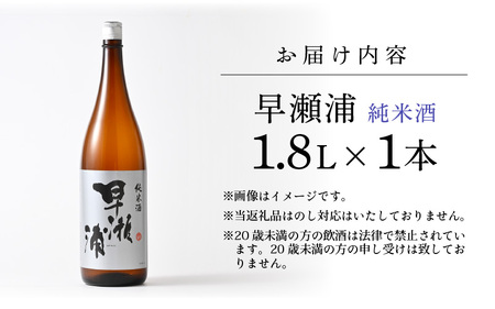 入手困難【早瀬浦】純米酒 1800ml × 1本【日本酒 地酒 福井 美浜 早瀬 フルーティ 男酒 硬水 ミネラル 希少 ご褒美 家飲み 敬老の日 プレゼント】[m16-a030]