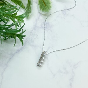 K18WG あこやベビーパール バーチカルペンダントネックレス（PN6112）