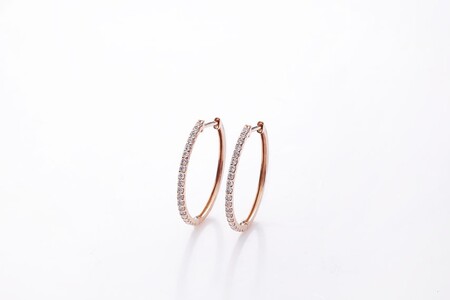 [MADE IN KOFU] K18PG ハーフエタニティダイヤフープピアス Lサイズ 0.5ct TI-1017