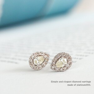 甲府市発 プラチナ ダイヤモンド ピアス 0.4ct ペアシェイプ [PS-0641-2PT]