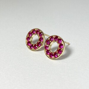K18YG ルビーサークルピアス K05113-H