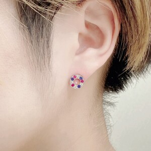PT900 ルビー サファイヤ ダイヤモンド サークルピアス K05114-H