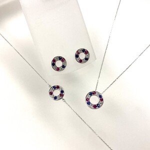 PT900 ルビー サファイヤ ダイヤモンド サークルピアス K05114-H