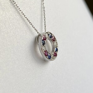 PT900 ルビー サファイヤ ダイヤモンド サークルペンダント K05122-H