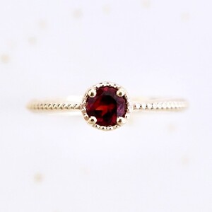 【ジュエリー】K10 イエローゴールド ガーネット 一粒石 シンプル リング 指輪 保証書付　NR-1838