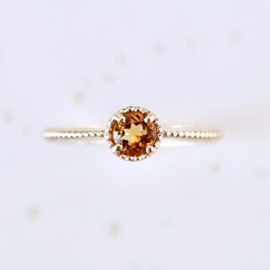 【ジュエリー】K10 イエローゴールド シトリン 一粒石 シンプル リング 指輪 保証書付　NR-1838