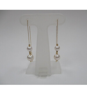 K18YG　あこや真珠（7-7.5ｍｍ2珠、5.5-6mm2珠） ミラーボール入りチェーンピアス（22）