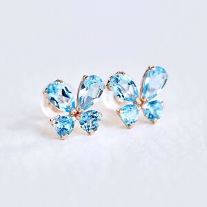 【ジュエリー】K10 イエローゴールド ブルートパーズ バタフライ 蝶 ピアス 保証書付 SE-2953