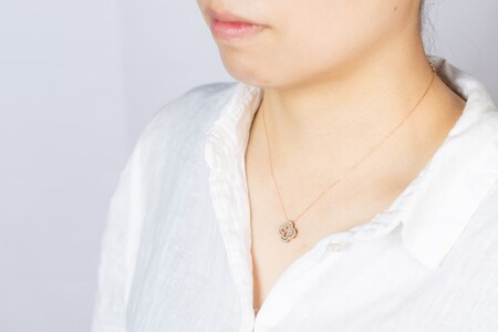 0.35ct K18PGクローバーモチーフネックレス HY-21