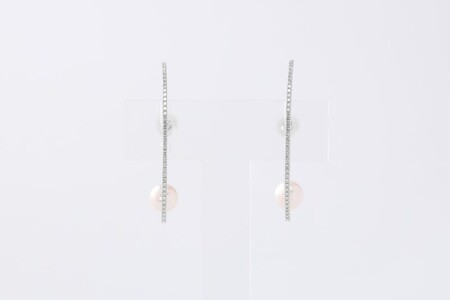 【プラチナ】7.0-7.5mm アコヤ真珠 ダイヤロングピアス/No.119
