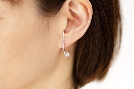 【プラチナ】7.0-7.5mm アコヤ真珠 ダイヤロングピアス/No.119