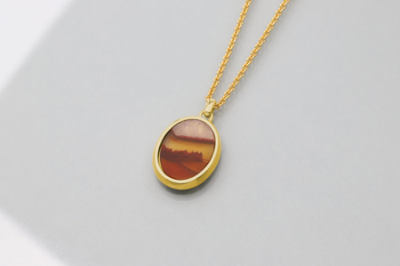 【1点もの】天然石アートシルバーペンダント (M) IVXLCDM メンズジュエリー ピクチャーメノウ P841-GD 50 C