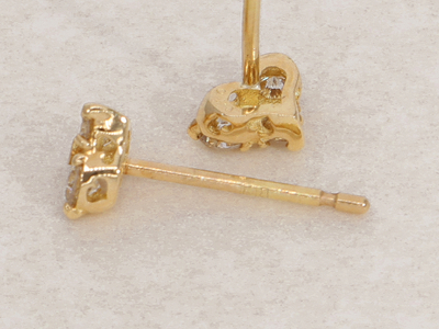 【K18】 ダブルハートのダイヤモンドピアス 【PE-2367】