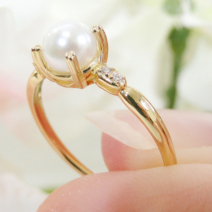 K18YG あこや真珠&ダイヤモンド リング(Fr003)