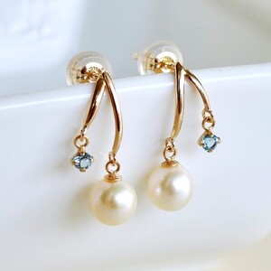 ゴールド パール ピアス ジュエリー】K10イエローゴールド パール・ブルートパーズ ピアス 保証