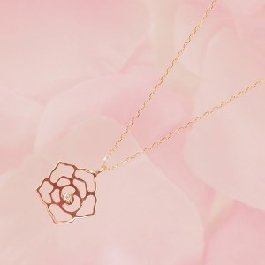 K18ピンクゴールドダイヤモンド 薔薇ペンダントネックレス【HH018730