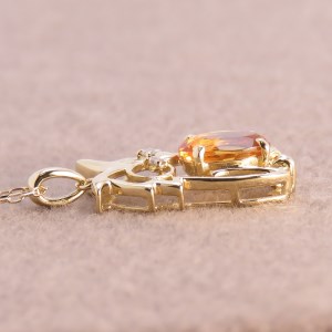 K18YG シトリン&ダイヤ ペンダント フクロウ