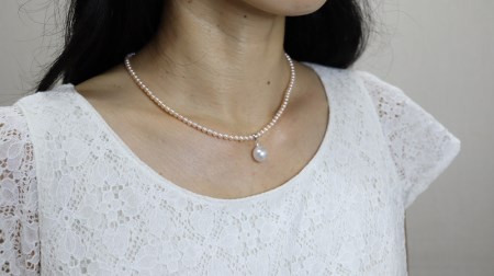 淡水真珠ネックレス／一粒ダイヤ付き10mm白蝶真珠のトップ 59