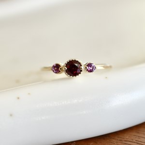 【ジュエリー】K10 イエローゴールド 2色のガーネットリング 指輪 保証書付 NR-1844