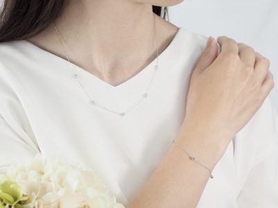 K18WG ダイヤモンドステーションネックレス＆ブレスレット　P1914/3154