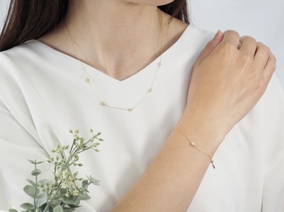 K18YG ダイヤモンドステーションネックレス＆ブレスレット　P1914/3154