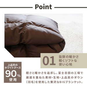 【山梨県No.1】 高品質・大人気★Mind★ふわぽか携帯BIG羽毛ブランケット（ブラウン）日本製 オールシーズンOK！収納袋付き