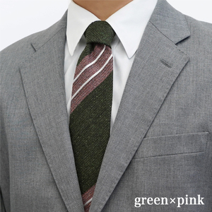 【Hadashin】メランジネクタイ 変わりストライプ柄(グリーン/ピンク) ネクタイ シルク プレゼント フォーマル ビジネス