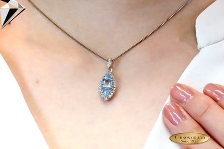 PT　マーキースアクアマリン/ダイヤモンドペンダント　MJ-1103