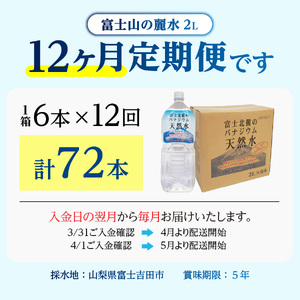 【12か月お届け】富士北麓のバナジウム天然水 2L 6本 定期便 天然水 ミネラルウォーター