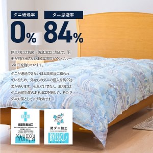 ダニ忌避率84％】さらっと薄手タイプの羽毛布団 藍白色 寝具 | 山梨県