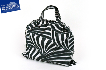 【2way レインバッグ】傘生地で作ったエコバッグ(カラビナ付)　てまり(黒)