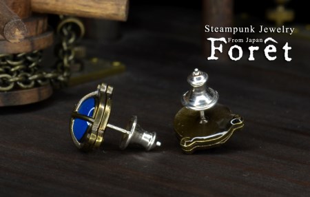 Steampunk スチームパンク 船舶ライト ピアス 【ブルー】 ジュエリー アクセサリー 