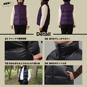 高品質 ダウンベスト 900フィルパワー レディース ダウン 日本製 Mind Lサイズ パープル 