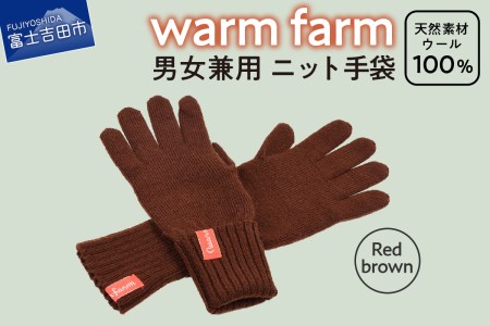 手袋 光吸収発熱ウール 「 ウォームファーム　ニット手袋 」 レッドブラウン 暖かい ウール 発熱素材 手袋 レディース メンズ 秋 冬