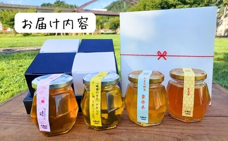 日本みつばちの蜂蜜＋西洋みつばちの蜂蜜食べ比べ4種セット 100ｇ×４　ハチミツ　はちみつ　ミツバチ　食べ比べ　ハチミツセット　パン　ヨーグルト