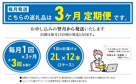 【3ヶ月定期便】富士山麓 四季の水 / 2L×6本×6箱 計36本・ミネラルウォーター 水 災害備蓄用 防災用 非常時保存用