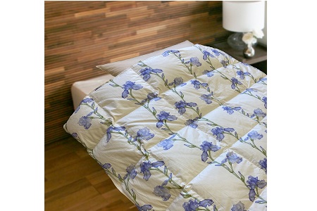 ダウンケット（羽毛肌掛け）　アンフルール　ブルー　シングル　（150ｃｍ×210ｃｍ）