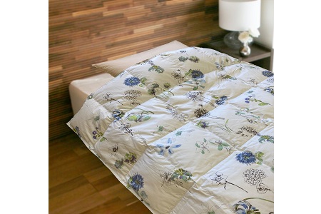 ダウンケット（羽毛肌掛け）　フラワーズ　ブルー　ダブル　（190ｃｍ×210ｃｍ）