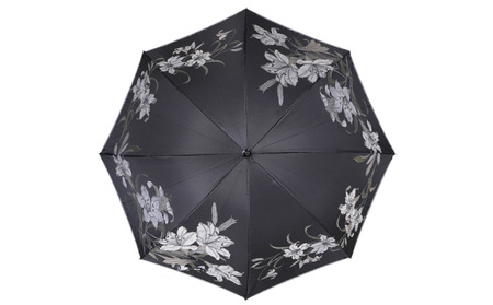 【槙田商店】晴雨兼用折りたたみ傘 絵おり 百合 黒